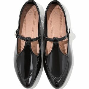 Black Patent Leather Shiny T Strap‎ Mary Jane Ballet Flat Shoes Women’s Size 8.5
